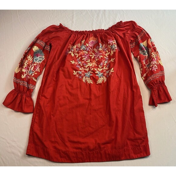Free People Dresses & Skirts - Free People Red Fleur Du Jour Embroidered Mini Off the Shoulder Dress size S